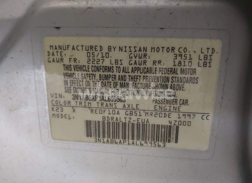 Photo 9 of 2010 Nissan Sentra 2.0SR (VIN 3N1AB6AP1AL699563)