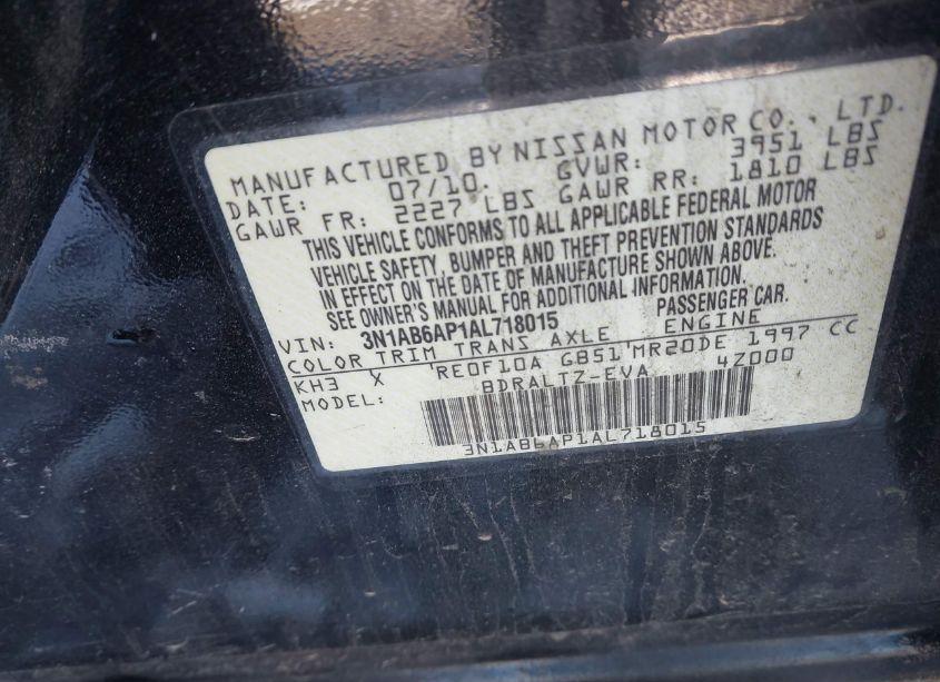 Photo 9 of 2010 Nissan Sentra 2.0SR (VIN 3N1AB6AP1AL718015)