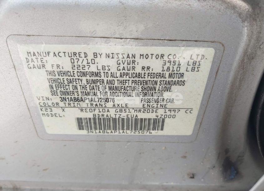 Photo 9 of 2010 Nissan Sentra 2.0SR (VIN 3N1AB6AP1AL725076)