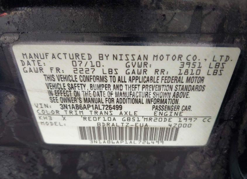 Photo 9 of 2010 Nissan Sentra 2.0SR (VIN 3N1AB6AP1AL726499)