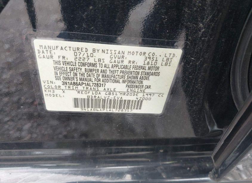 Photo 9 of 2010 Nissan Sentra 2.0SL (VIN 3N1AB6AP1AL728317)