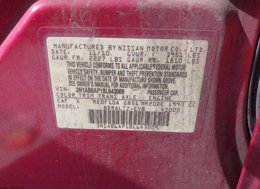 Photo 9 of 2011 Nissan Sentra 2.0SR (VIN 3N1AB6AP1BL643009)