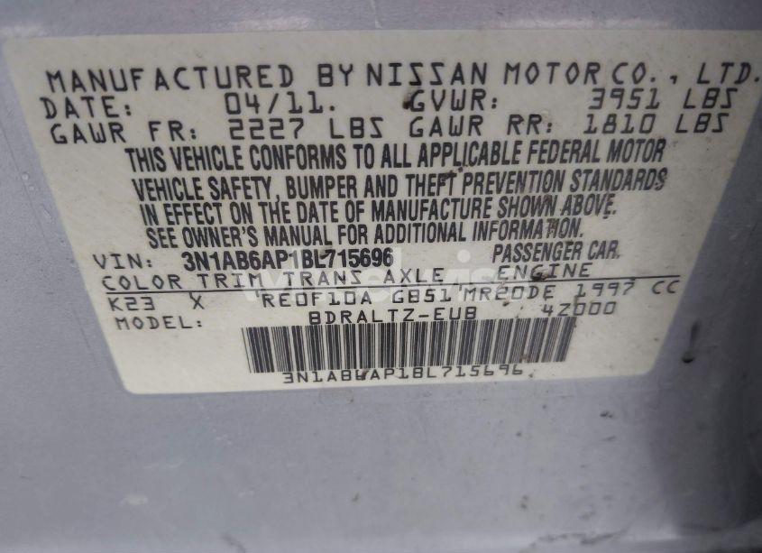 Photo 9 of 2011 Nissan Sentra 2.0SR (VIN 3N1AB6AP1BL715696)