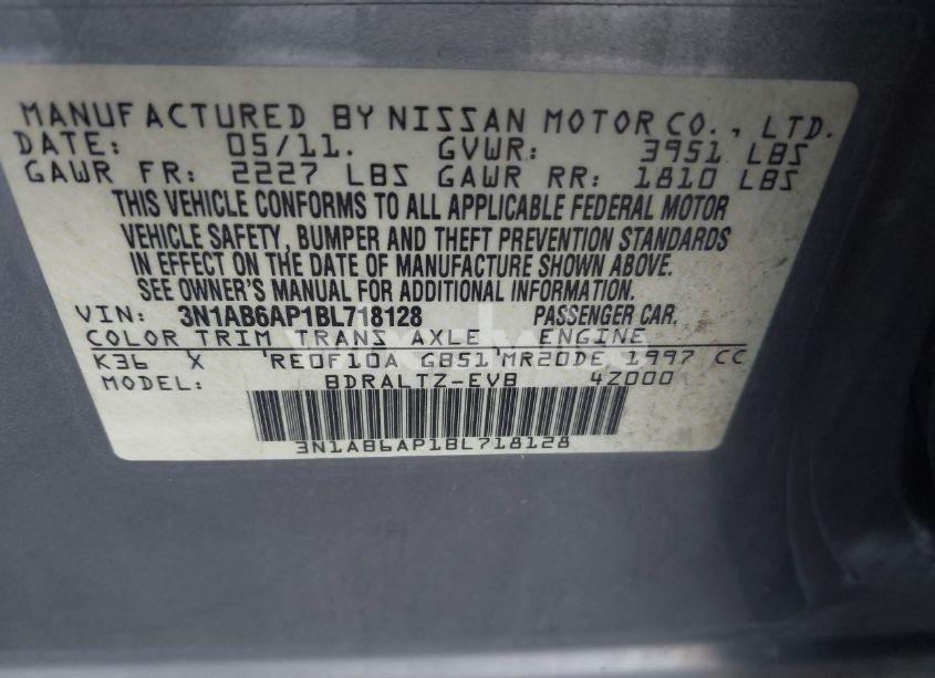 Photo 9 of 2011 Nissan Sentra 2.0S (VIN 3N1AB6AP1BL718128)