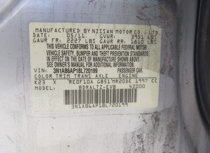 Photo 9 of 2011 Nissan Sentra 2.0S (VIN 3N1AB6AP1BL720199)