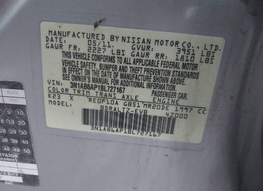 Photo 9 of 2011 Nissan Sentra 2.0S (VIN 3N1AB6AP1BL727167)