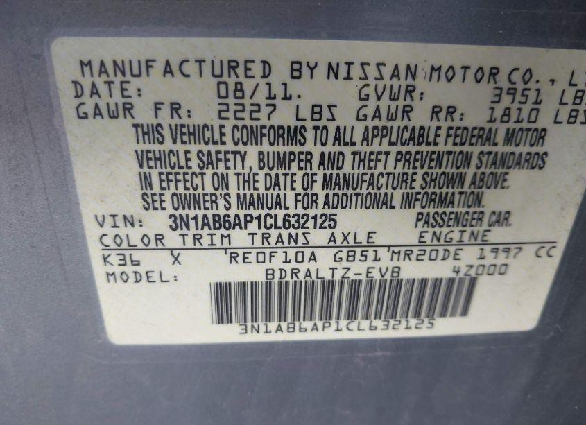 Photo 9 of 2012 Nissan Sentra 2.0 S (VIN 3N1AB6AP1CL632125)