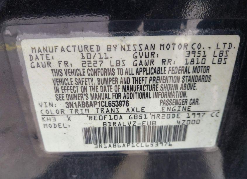 Photo 9 of 2012 Nissan Sentra 2.0 SL (VIN 3N1AB6AP1CL653976)