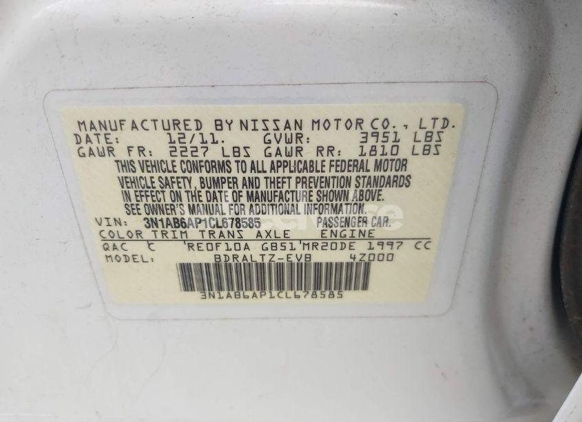 Photo 9 of 2012 Nissan Sentra 2.0 S (VIN 3N1AB6AP1CL678585)