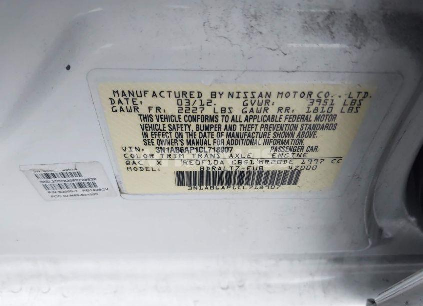 Photo 9 of 2012 Nissan Sentra 2.0 S (VIN 3N1AB6AP1CL718907)