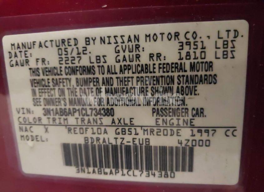 Photo 9 of 2012 Nissan Sentra 2.0 S (VIN 3N1AB6AP1CL734380)