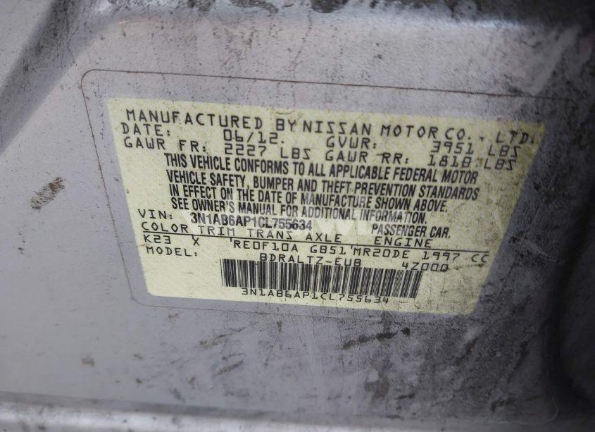 Photo 9 of 2012 Nissan Sentra 2.0 S (VIN 3N1AB6AP1CL755634)