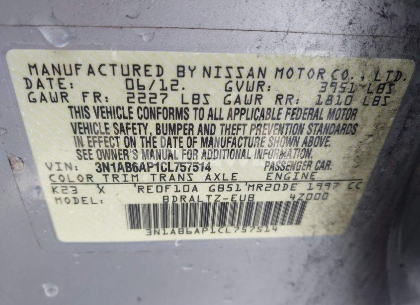 Photo 9 of 2012 Nissan Sentra 2.0 S (VIN 3N1AB6AP1CL757514)