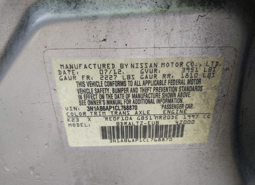 Photo 9 of 2012 Nissan Sentra 2.0 S (VIN 3N1AB6AP1CL768870)