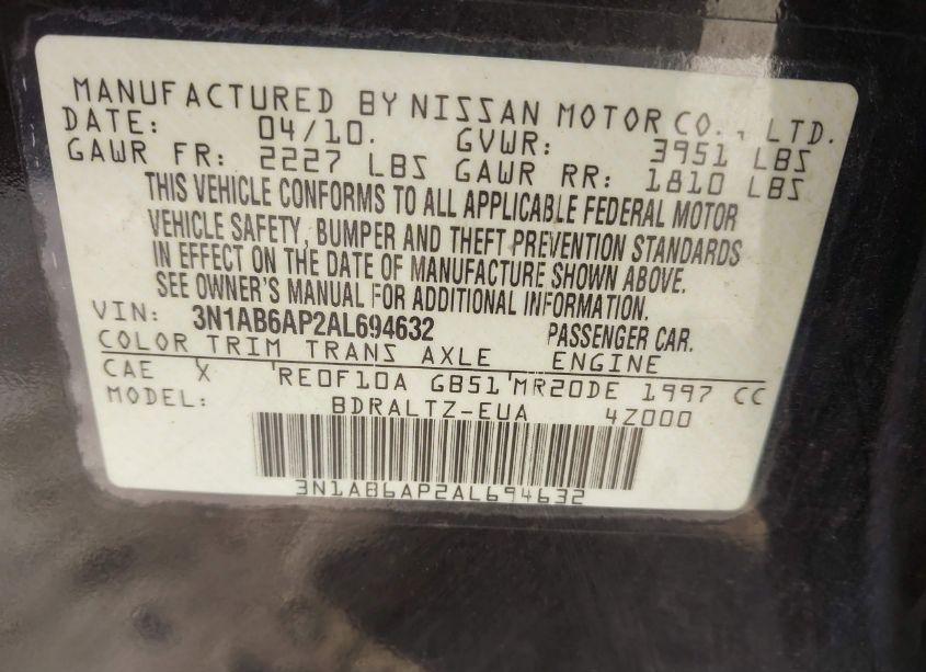 Photo 9 of 2010 Nissan Sentra 2.0S (VIN 3N1AB6AP2AL694632)