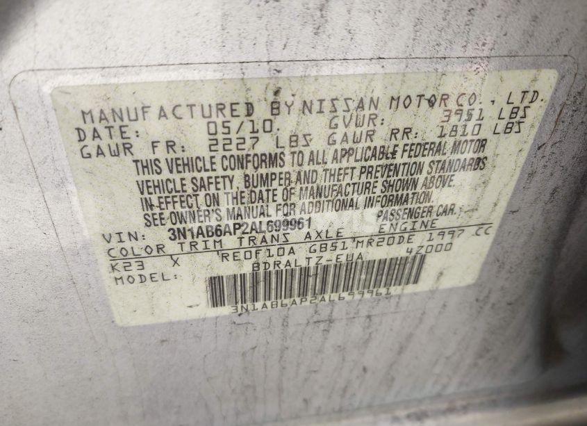 Photo 9 of 2010 Nissan Sentra 2.0SR (VIN 3N1AB6AP2AL699961)