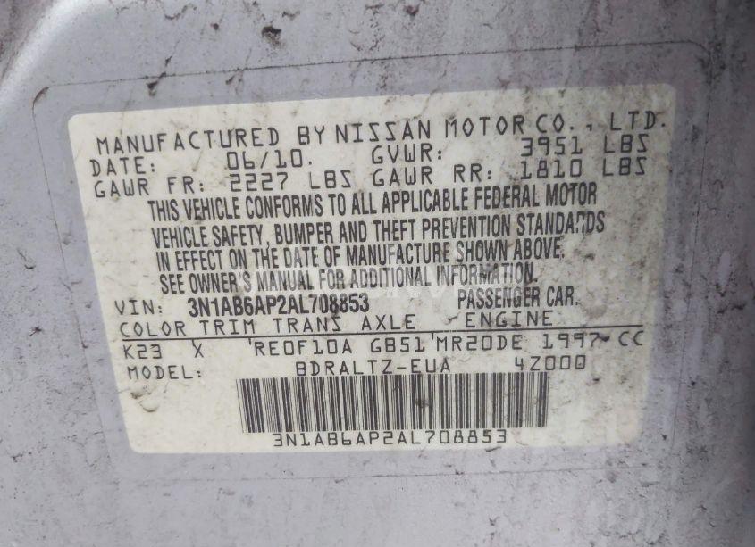 Photo 9 of 2010 Nissan Sentra 2.0SR (VIN 3N1AB6AP2AL708853)