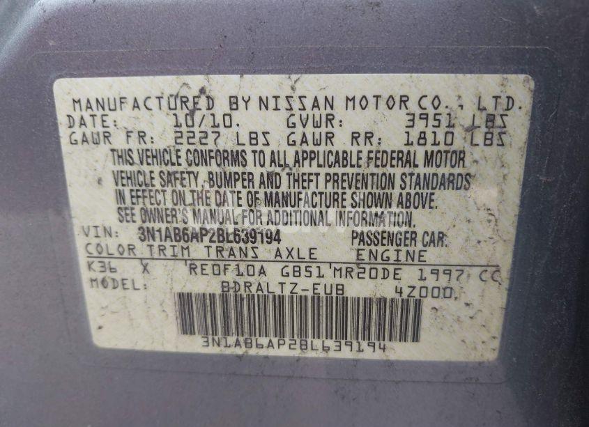 Photo 9 of 2011 Nissan Sentra 2.0S (VIN 3N1AB6AP2BL639194)