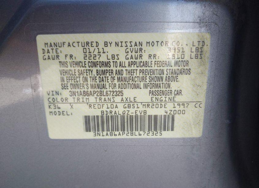 Photo 9 of 2011 Nissan Sentra 2.0 (VIN 3N1AB6AP2BL672325)