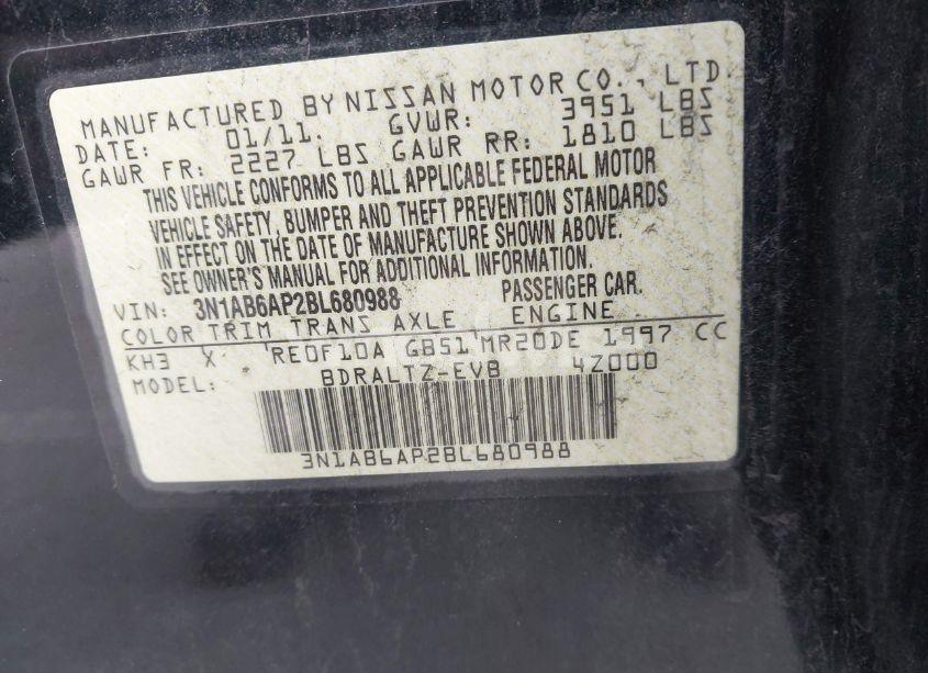 Photo 9 of 2011 Nissan Sentra 2.0SR (VIN 3N1AB6AP2BL680988)