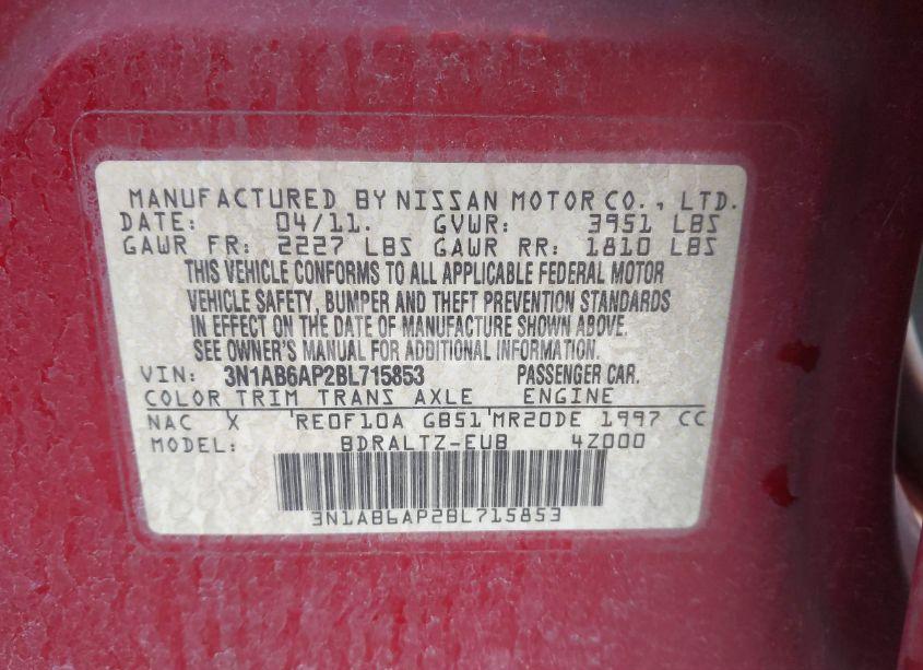 Photo 9 of 2011 Nissan Sentra 2.0S (VIN 3N1AB6AP2BL715853)