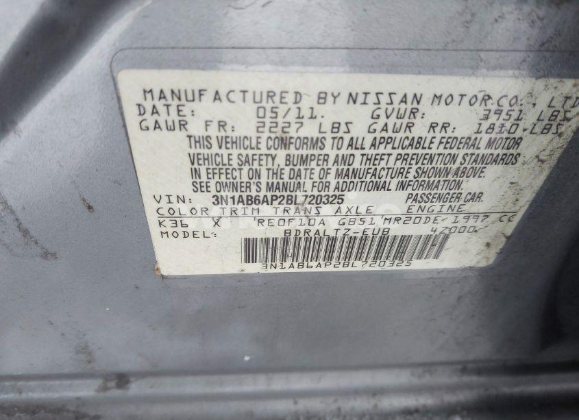 Photo 9 of 2011 Nissan Sentra 2.0S (VIN 3N1AB6AP2BL720325)