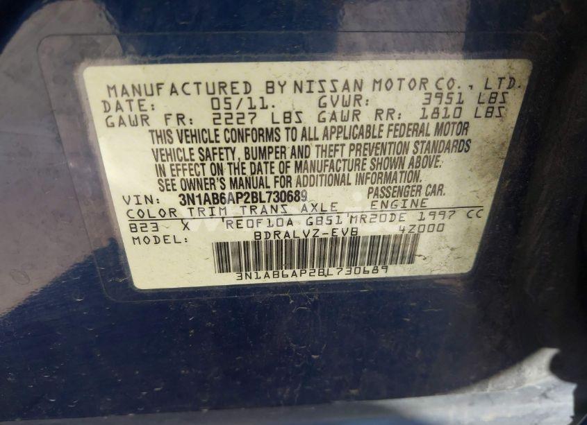 Photo 9 of 2011 Nissan Sentra 2.0SL (VIN 3N1AB6AP2BL730689)