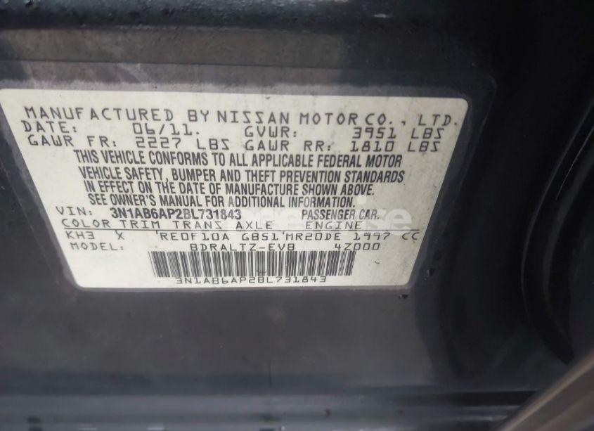 Photo 9 of 2011 Nissan Sentra 2.0SR (VIN 3N1AB6AP2BL731843)