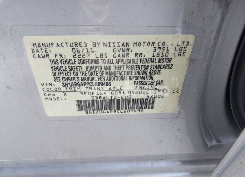 Photo 9 of 2012 Nissan Sentra 2.0 S (VIN 3N1AB6AP2CL609498)