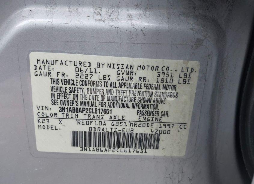 Photo 9 of 2012 Nissan Sentra 2.0 S (VIN 3N1AB6AP2CL617651)