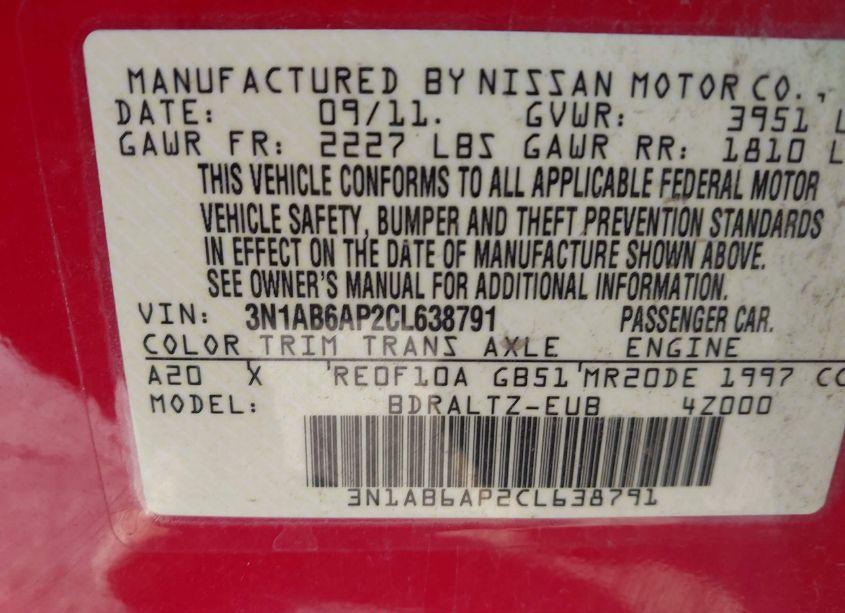 Photo 9 of 2012 Nissan Sentra 2.0 SR (VIN 3N1AB6AP2CL638791)