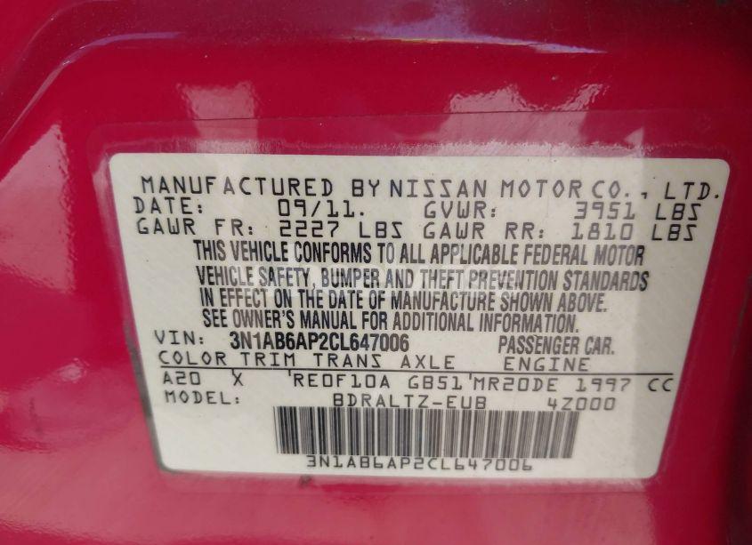 Photo 9 of 2012 Nissan Sentra 2.0 SR (VIN 3N1AB6AP2CL647006)