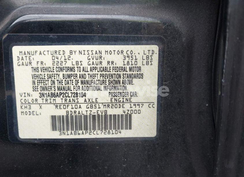 Photo 9 of 2012 Nissan Sentra 2.0 SR (VIN 3N1AB6AP2CL728104)