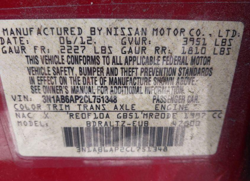 Photo 9 of 2012 Nissan Sentra 2.0 S (VIN 3N1AB6AP2CL751348)