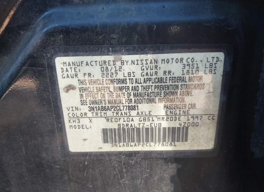 Photo 9 of 2012 Nissan Sentra 2.0 S (VIN 3N1AB6AP2CL778081)