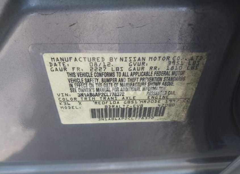 Photo 9 of 2012 Nissan Sentra 2.0 S (VIN 3N1AB6AP2CL778372)