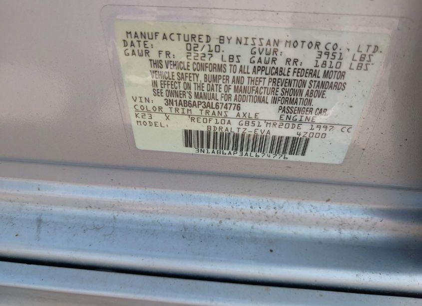 Photo 9 of 2010 Nissan Sentra 2.0SR (VIN 3N1AB6AP3AL674776)