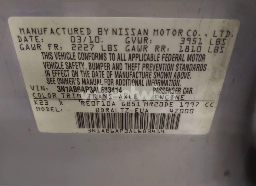 Photo 9 of 2010 Nissan Sentra 2.0S (VIN 3N1AB6AP3AL683414)