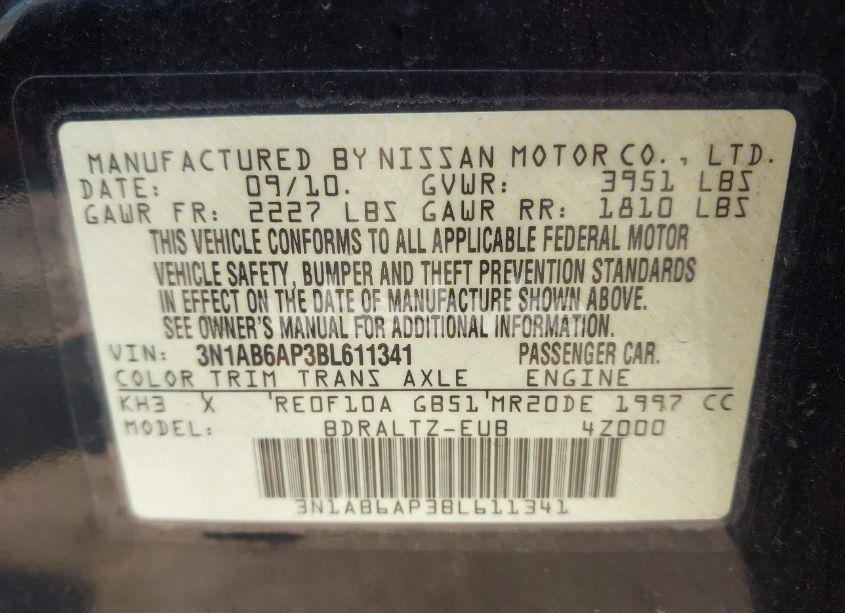 Photo 9 of 2011 Nissan Sentra 2.0S (VIN 3N1AB6AP3BL611341)