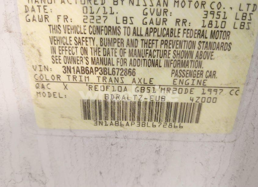 Photo 9 of 2011 Nissan Sentra 2.0SR (VIN 3N1AB6AP3BL672866)