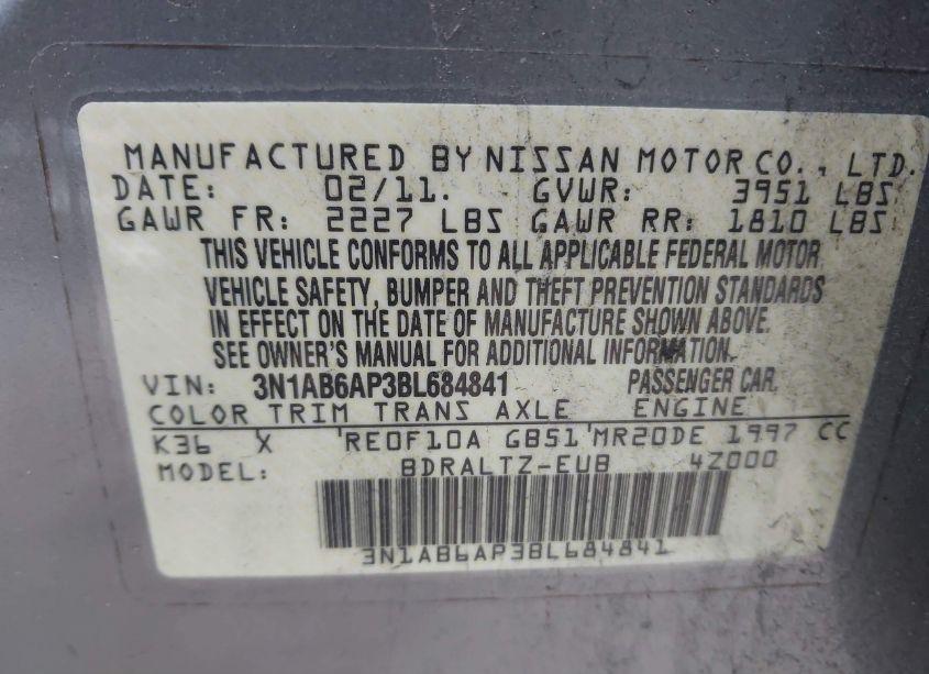 Photo 9 of 2011 Nissan Sentra 2.0S (VIN 3N1AB6AP3BL684841)