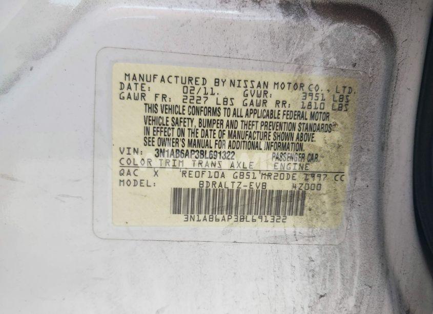 Photo 9 of 2011 Nissan Sentra 2.0/2.0S/SR/2.0SL (VIN 3N1AB6AP3BL691322)