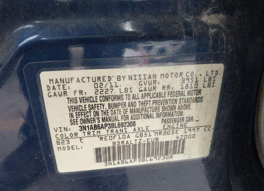 Photo 9 of 2011 Nissan Sentra 2.0S (VIN 3N1AB6AP3BL692308)