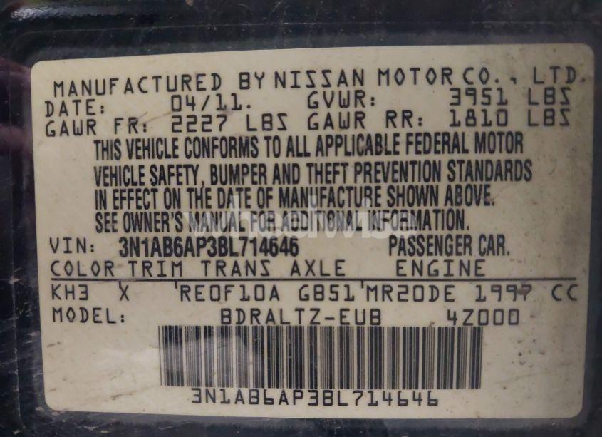 Photo 9 of 2011 Nissan Sentra 2.0S (VIN 3N1AB6AP3BL714646)