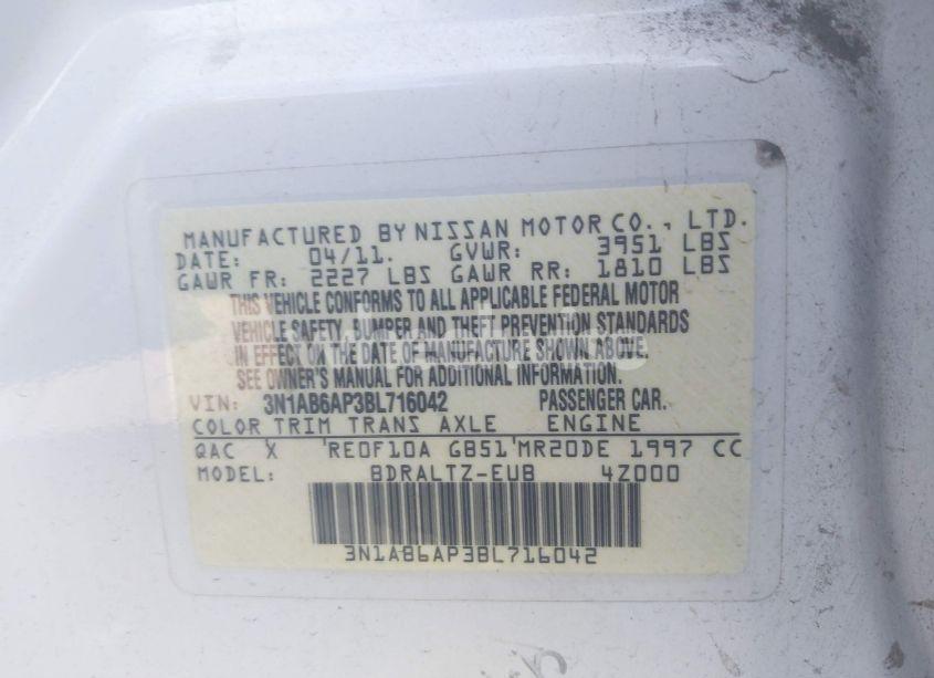 Photo 9 of 2011 Nissan Sentra 2.0S (VIN 3N1AB6AP3BL716042)