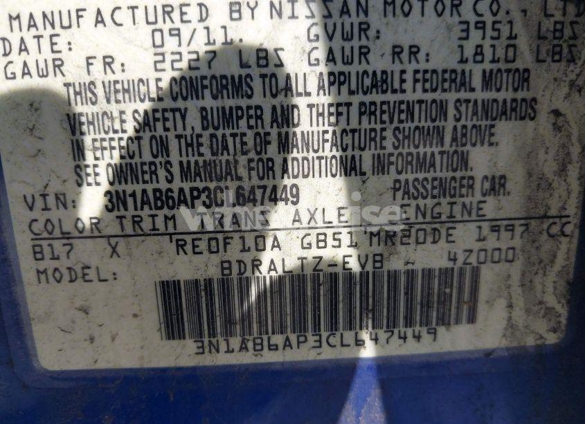 Photo 9 of 2012 Nissan Sentra 2.0 SR (VIN 3N1AB6AP3CL647449)