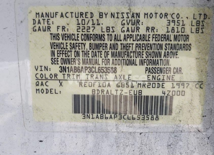 Photo 9 of 2012 Nissan Sentra 2.0 S (VIN 3N1AB6AP3CL653588)