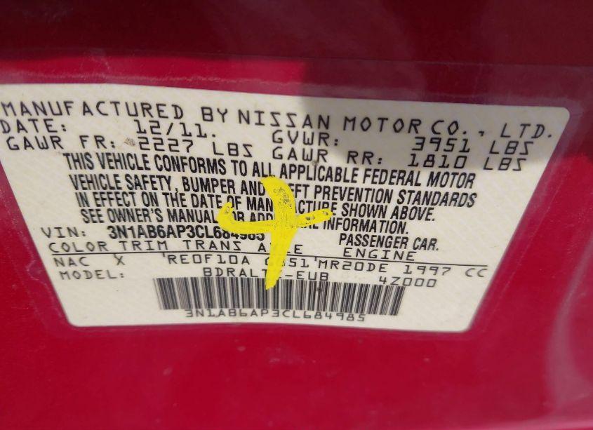 Photo 9 of 2012 Nissan Sentra 2.0 S (VIN 3N1AB6AP3CL684985)