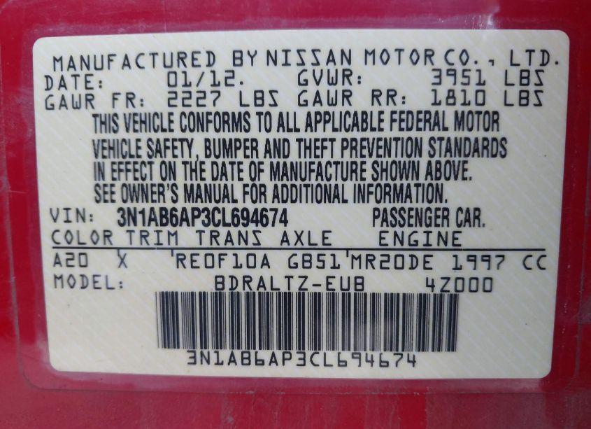 Photo 9 of 2012 Nissan Sentra 2.0 SR (VIN 3N1AB6AP3CL694674)