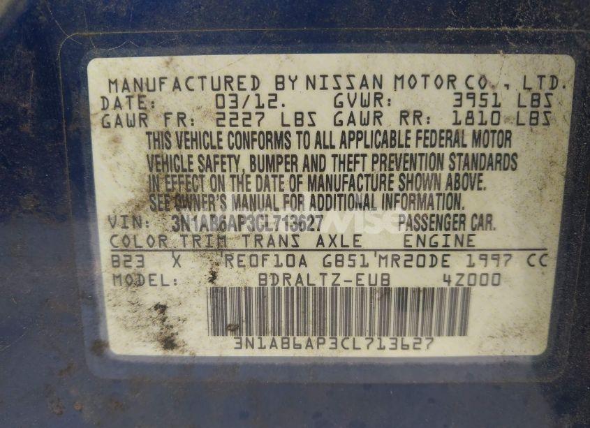 Photo 9 of 2012 Nissan Sentra 2.0 S (VIN 3N1AB6AP3CL713627)